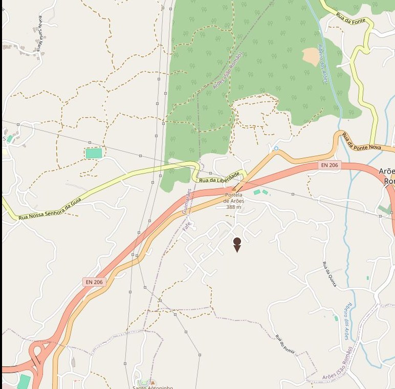 Mapa da sede na Rua do Alto da Portela, Arões (São Romão), Fafe.